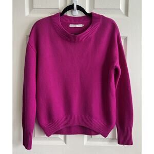 ONE GREY DAY 100% Cashmere Fuchsia Crew Neck Knit Pullover Sweater Top Sz S